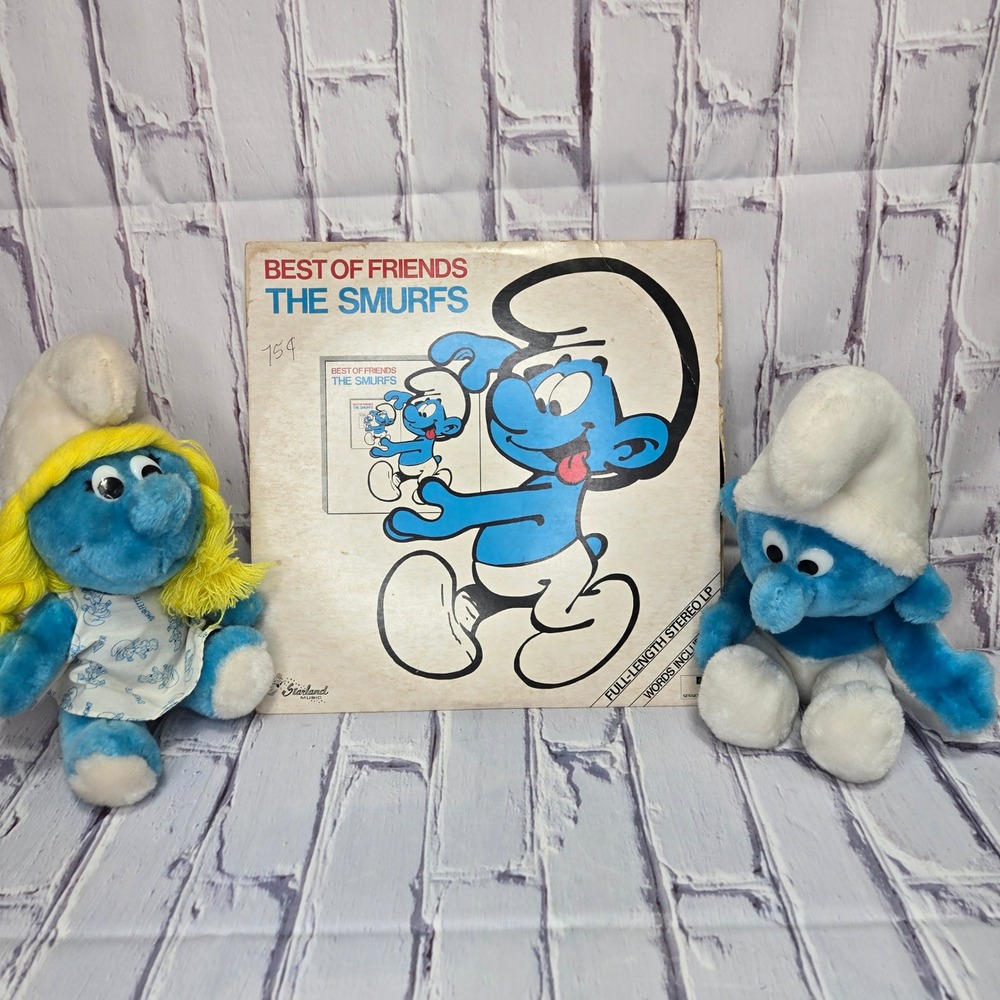 LOT - Vintage Smurfette Plush Toy Stuffed Animal 1979-81 Best of Friends Record‎